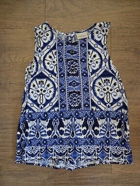 Haute Hippie Blue & White Printed Sleeveless Camisole Batik